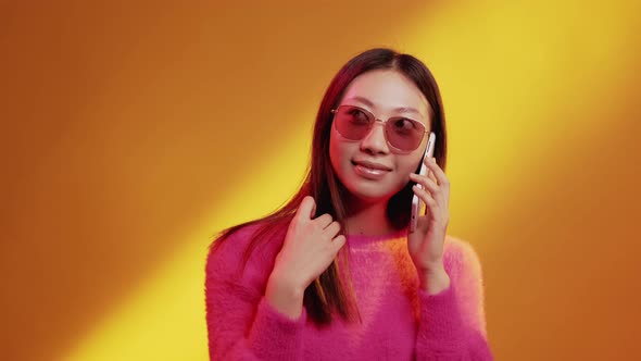 Phone Call Color Light People Neon Girl on Yellow alt