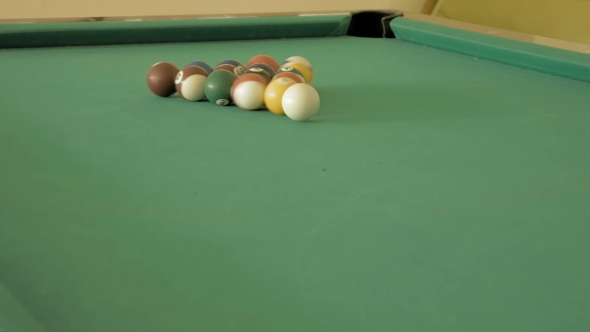 Billiard Or Pool Table With Balls Being Breaking