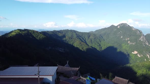 Aerial view from drone of rural village in the mountains