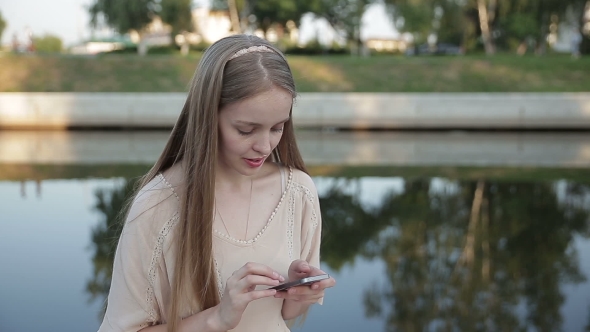 Smart Phone Messaging. Woman Using Cellular Mobile Device For Working Concept.