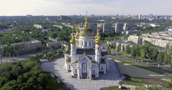 Donetsk City Church From The Drone View