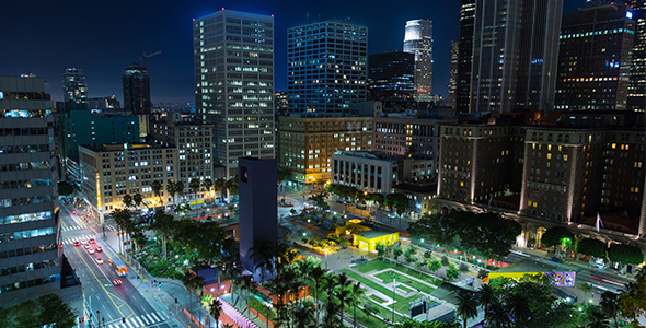 Pershing Square Downtown Los Angeles at Night alt