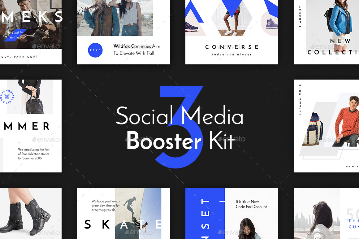 Social Media Booster Kit 3 Instagram Twitter And Facebook Templates Web Elements