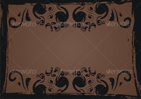 Black grunge frame with floral elements - Backgrounds Decorative