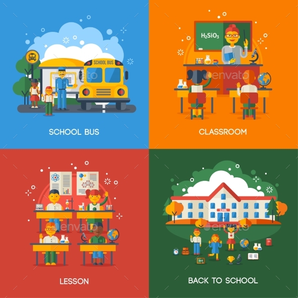 Bus Stop, Classroom And Lesson Concepts - People Characters