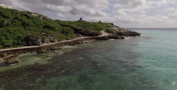 Mexico Island Coast Fly Over 03 with Mayan Ruin