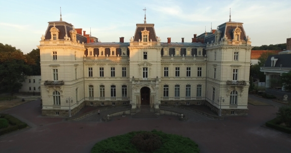 Aerial Old City Lviv, Ukraine. Lviv Palac Potockyh alt