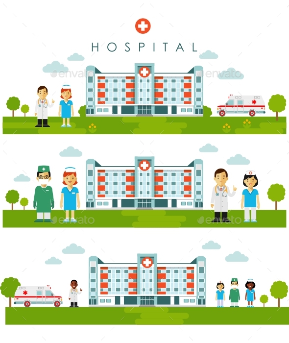 Medical Backgrounds with Hospital Building and Doctors - Health/Medicine Conceptual