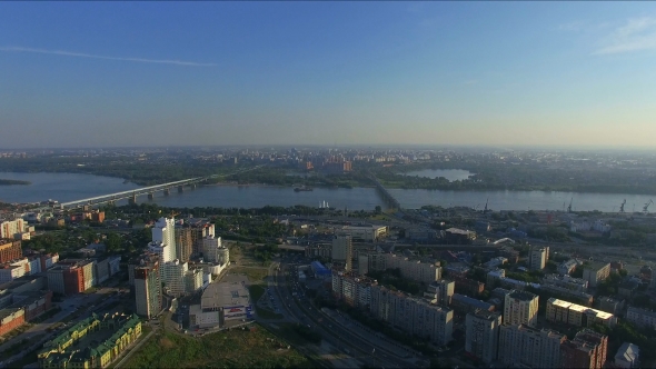 Russia, Novosibirsk, June 2015: Aerial View Of The City On The Two Riversides. alt
