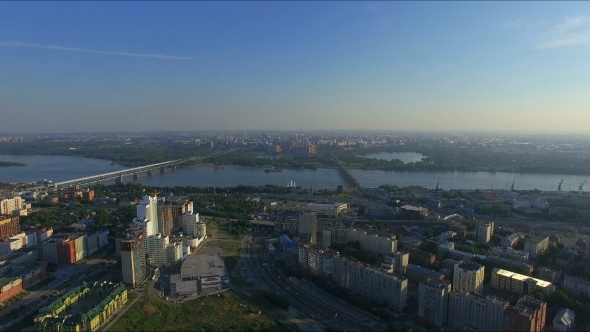 Russia, Novosibirsk, June 2015: Aerial View Of The City On The Two Riversides.