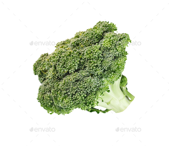 Fresh ripe broccoli tree with green leaves isolated on white