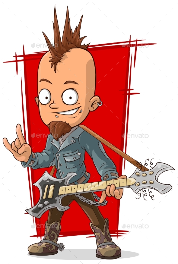 Cartoon Cool Punk Rock Musician With Guitar by GB_Art | GraphicRiver