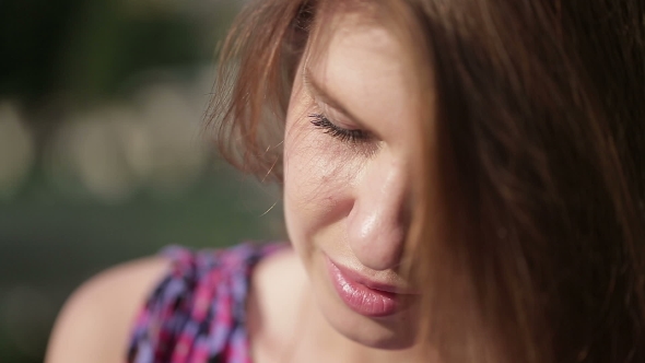 Emotive Portrait Of Young Beautiful Girl With Long Brown Hair. 