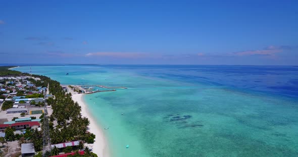 Wide angle aerial abstract view of a summer white paradise sand beach and blue water background alt