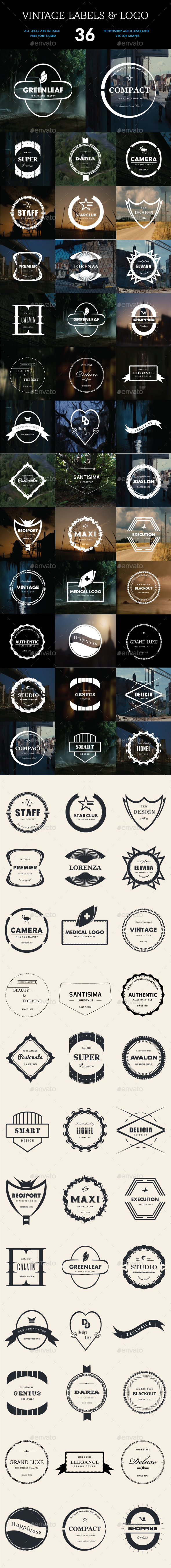 36 Vintage Labels & Logo Badges Bundle - Badges & Stickers Web Elements