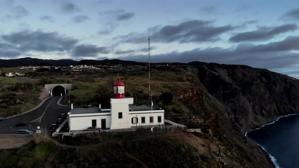 Drone Circle Around Famous Ponta Do Pargo Lighthouse View Point