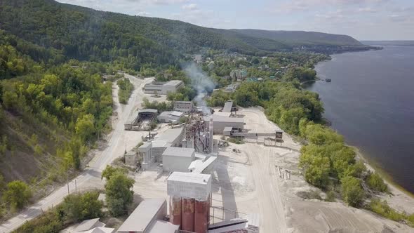 Aerial View of Plant of Processing of Limestone in Summer Day
