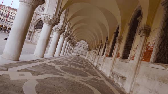 Arched Doge Palace Museum Hall with Ancient Ivory Pillars alt