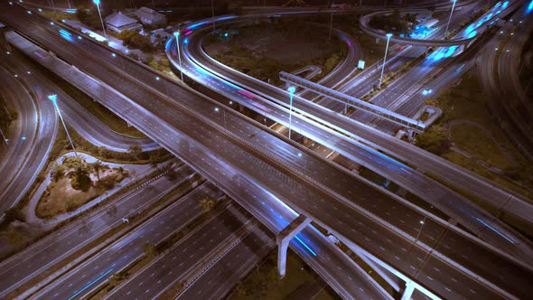 4K : Hyperlapse drone shot over highway multi-level junction road. alt