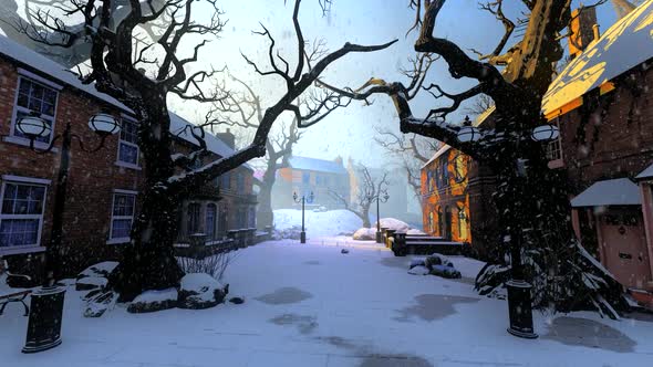 Winter Street With Stone Houses