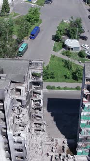 Vertical Video of a Destroyed Residential Building in Ukraine During the War alt