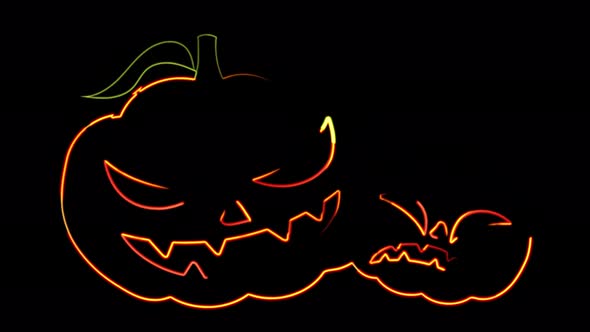 Abstract seamless 4K animation of neon lines Halloween animation on black background