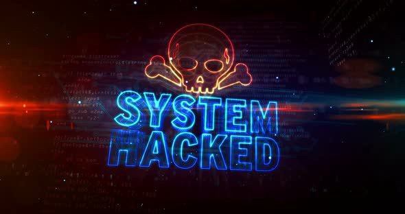 System hacked alert with skull symbol abstract animation alt
