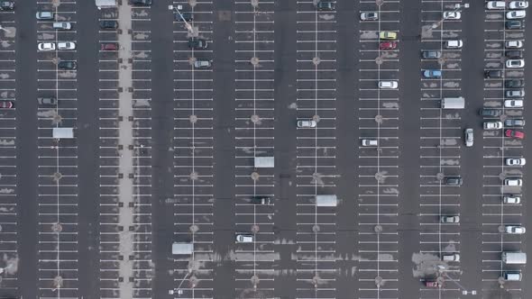 AERIAL: Very High Flight Over Almost Empty Parking Space Lot  alt