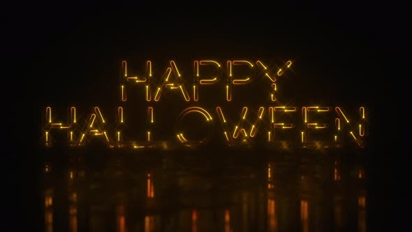 Chasing Warm Colored Neon HAPPY HALLOWEEN Title Background Sign with Loop
