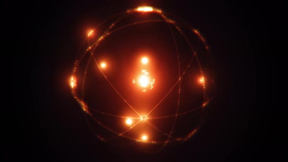 Orange Atomic Nucleus Orbited By Electrons On Black Background