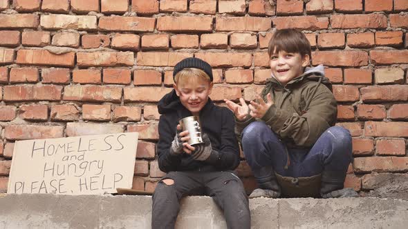 Children Beggars Want People To Help Them Give Shelter or Money Donation