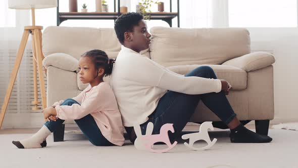 Family Quarrel African American Upset Mother and Offended Little Afro Black School Girl Child alt