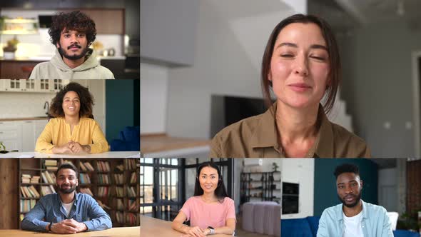 Diverse Colleague Talking Online Via Video Connection Video Meeting of Coworkers alt