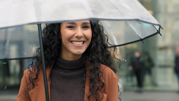 Portrait of Beautiful Cute Flirting Brunette Woman with Curly Hair Attractive Girl Tourist with alt