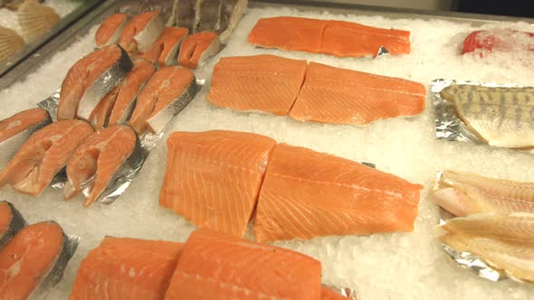 Seafood. Salmon Steaks and Salmon Fillet