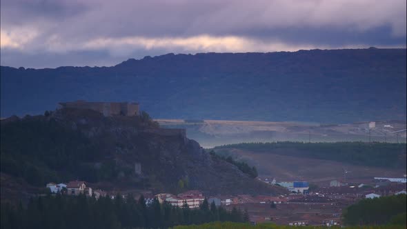 Castle of Aguilar de Campoo in Spain. Timelapse