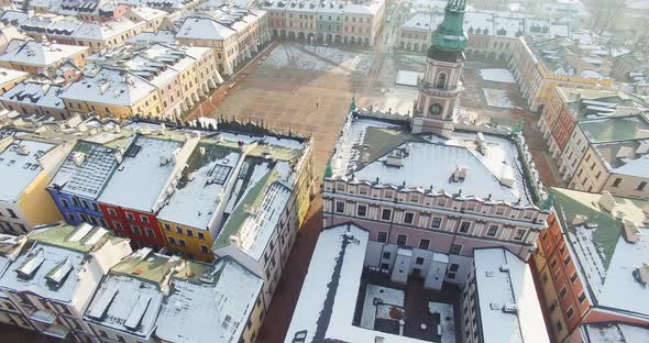 Winter Aerial Drone View of Small Town