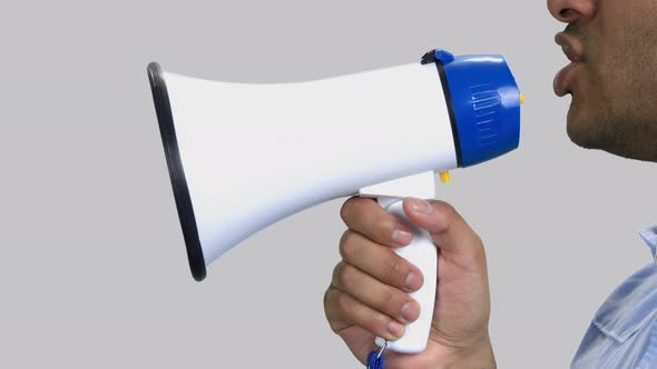 Close Up Man's Lips Speaks in Megaphone alt