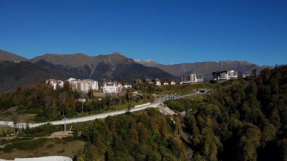 Autumn Landscape of Rosa Khutor Village Among the Caucasus Mountains