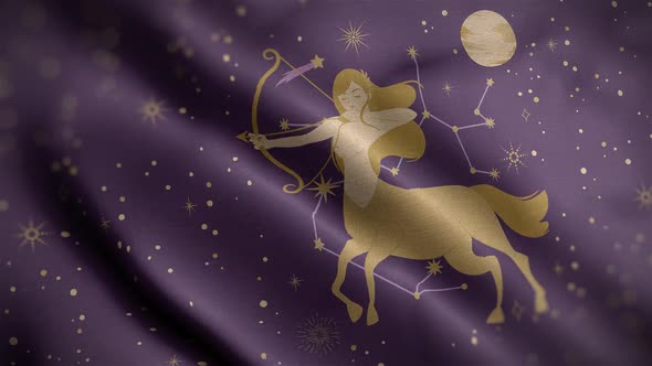 Sagittarius Zodiac Horoscope Video Flag Textured Background Close Up HD