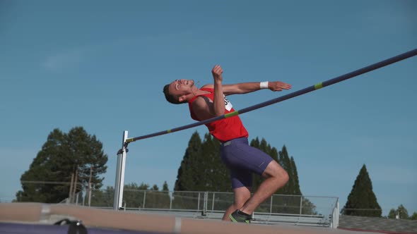 Track athlete doing high jump in super slow motion, shot on Phantom Flex 4K