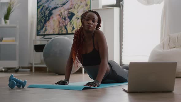 Flexible Black Woman Practicing Sport During Yoga Morning Workout alt