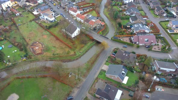 Serie of 5 Drone flight in winter of the village Schin op Geul in Limburg The Netherlands. We see ho alt