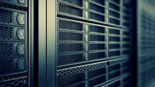 Endless working data servers animation. Red shining LED lights. Loopable. HD alt