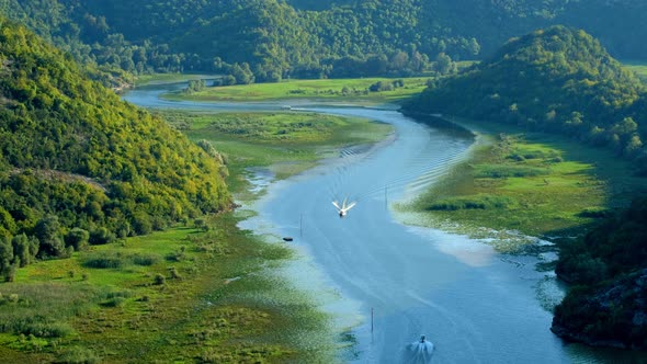 Tourist boats on river Rijeka Crnojevica in Montenegro