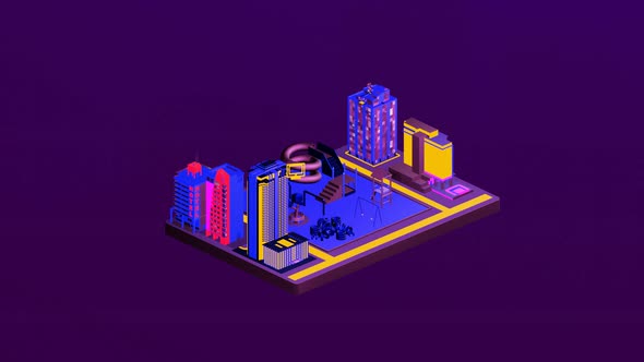 Isometric children's playground between cities alt