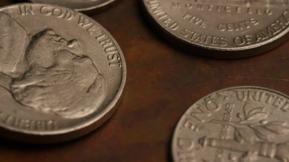 Rotating stock footage shot of American monetary coins  alt
