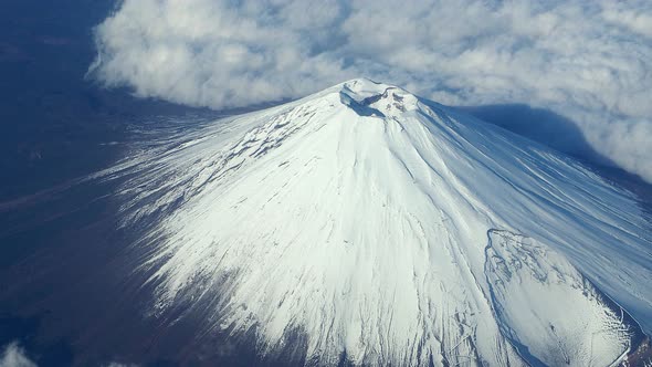 Top of Mt. Fuji.  Bird eyes view of big and high mountain Fuji of Japan. Mount Fuji Yama from sky ab