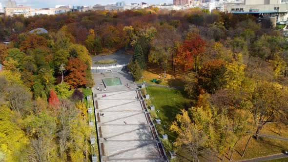 Autumn aerial Cascade in city park Kharkiv Ukraine