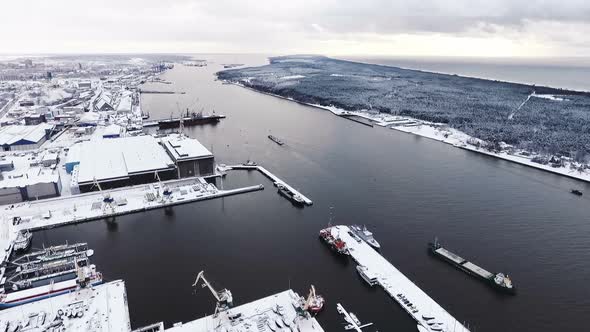 Aerial Seaport Footage In Winter Time